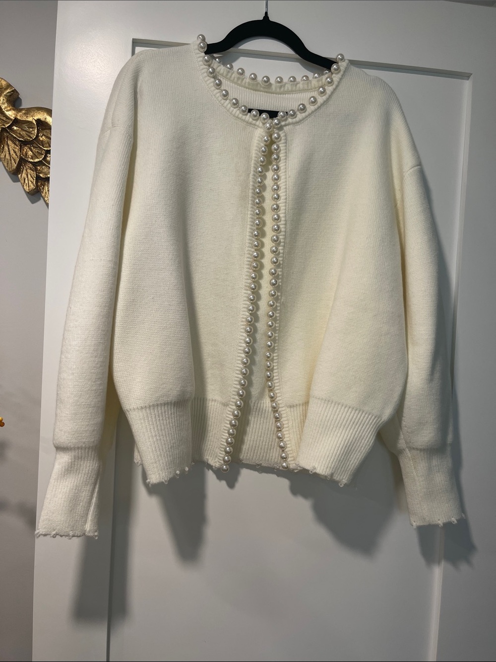 Commense Pearl-Trim Crewneck Cardigan - Cream